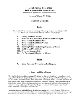 Racial Justice Resources Table of Contents