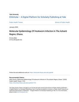 Molecular Epidemiology of Hookworm Infection in the Ashanti Region, Ghana