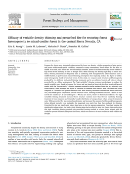 Efficacy of Variable Density Thinning and Prescribed Fire for Restoring