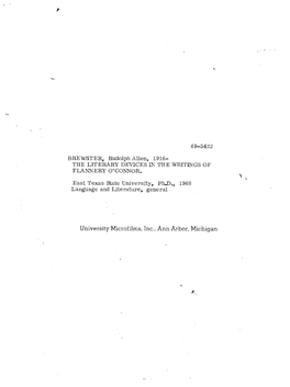 University Microfilms, Inc., Ann Arbor, Michigan TH~ LITERARY DEVICES in the WRITINGS OF