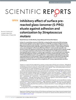 Inhibitory Effect of Surface Pre-Reacted Glass-Ionomer (S-PRG) Eluate