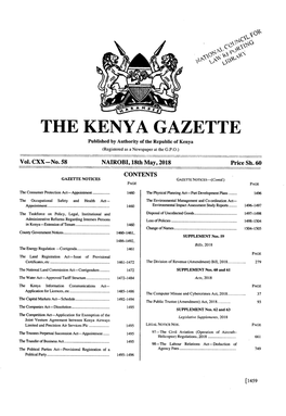 THE KENYA GAZETTE Published by Authority of the Republic of Kenya (Registered As a Newspaper at the G.P.O.)