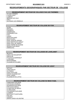 Annexe 9 Regroupements Geographiques Par Secteur De College