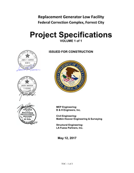 Specifications VOLUME 1 of 1