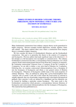 Three Studies in Higher Category Theory: Fibrations, Skew-Monoidal Structures and Excision of Extremals