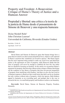 A Beauvoirian Critique of Hume's Theory of Justice and a Humean Answer Propiedad Y Libertad