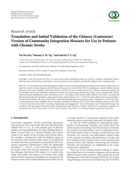 Translation and Initial Validation of the Chinese (Cantonese) Version of Community Integration Measure for Use in Patients with Chronic Stroke