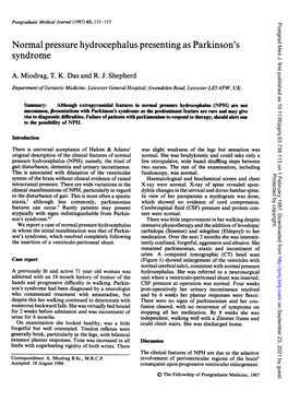 Normal Pressure Hydrocephalus Presenting As Parkinson's Syndrome