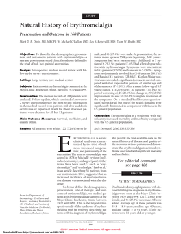 Erythromelalgia Presentation and Outcome in 168 Patients