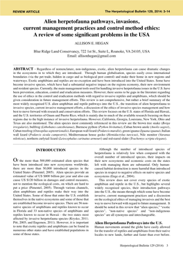 Alien Herpetofauna Pathways, Invasions, Current Management Practices and Control Method Ethics: a Review of Some Significant Problems in the USA