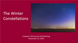 Culpeper Astronomy Club Meeting November 25, 2019 Overview