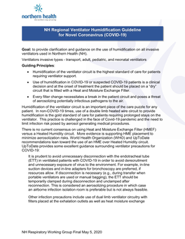 NH Regional Ventilator Humidification Guideline for Novel Coronavirus