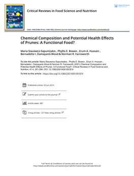 Chemical Composition and Potential Health Effects of Prunes: a Functional Food?