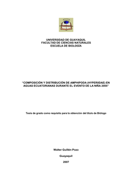 Composición Y Distribución De Amphipoda (Hyperiidae) En Aguas Ecuatorianas Durante El Evento De La Niña 2005”