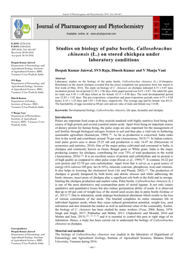 Studies on Biology of Pulse Beetle, Callosobruchus Chinensis (L.) On