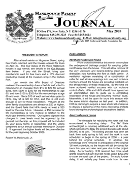 May 2005 Telephone 845-255-3223 Fax: 845-255-0624 Website: E-Mail: Info@Hasbrouckfamily.Org ©Copyright 2005 Hasbrouck Family Association Inc