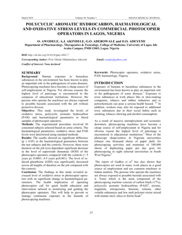 Polycyclic Aromatic Hydrocarbon, Haematological and Oxidative Stress Levels in Commercial Photocopier Operators in Lagos, Nigeria