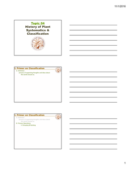 Topic 04 History of Plant Systematics & Classification