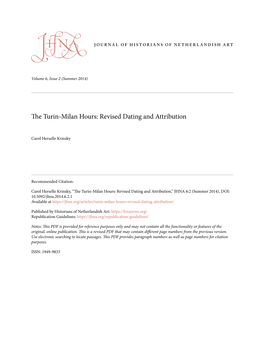 The Turin-Milan Hours: Revised Dating and Attribution