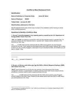 Non-Conflicted COB Disclosure Form for Multiple Sites, Installation And/Or