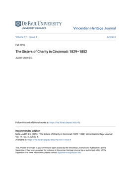 The Sisters of Charity in Cincinnati: 1829–1852