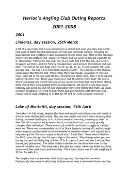 Heriot's Angling Club Outing Reports 2001-2008