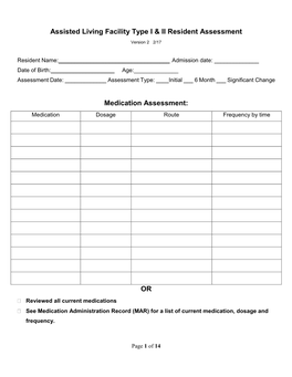 Assisted Living Facility Type I & II- Resident Assessment