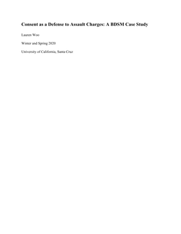 Consent As a Defense to Assault Charges: a BDSM Case Study