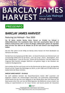Presseinfo Barclay James Harvest