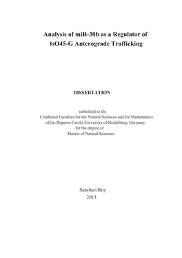 Analysis of Mir-30B As a Regulator of Tso45-G Anterograde Trafficking