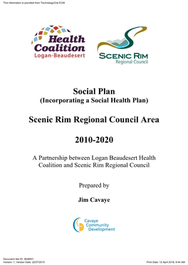 Social Plan Scenic Rim Regional Council Area 2010-2020