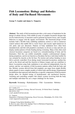 Fish Locomotion: Biology and Robotics of Body and Fin-Based Movements