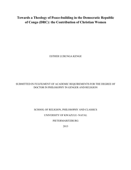 Towards a Theology of Peace-Building in the Democratic Republic of Congo (DRC): the Contribution of Christian Women