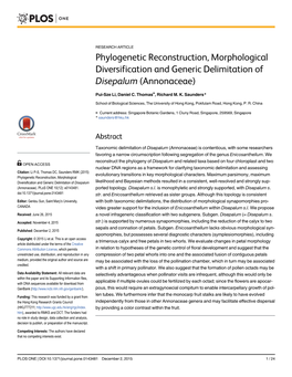 Phylogenetic Reconstruction, Morphological Diversification and Generic Delimitation of Disepalum (Annonaceae)