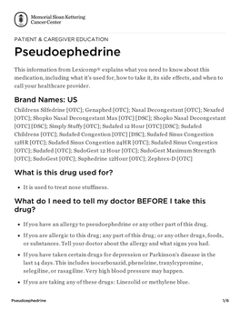 Pseudoephedrine | Memorial Sloan Kettering Cancer Center