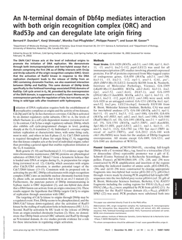 An N-Terminal Domain of Dbf4p Mediates Interaction with Both Origin Recognition Complex (ORC) and Rad53p and Can Deregulate Late Origin Firing