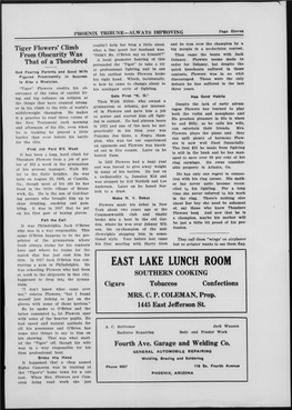 EAST LAKE LUNCH ROOM Was Schooling Flowers Wr Ho Had Been at Work in the Shipyards in That City, SOUTHERN COOKING Happened to Drop Into the Gymna- Sium