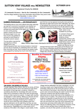 SUTTON VENY VILLAGE HALL NEWSLETTER OCTOBER 2019 Registered Charity No 266648