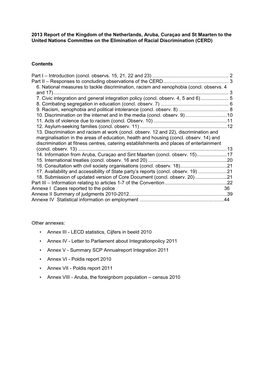 2013 Report of the Kingdom of the Netherlands, Aruba, Curaçao and St Maarten to the United Nations Committee on the Elimination of Racial Discrimination (CERD)