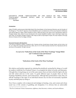 INDICATIONS of the GOALS of the THREE TEACHINGS” ( S a N G Ō S H Ī K I ) a N D “ a SCHOOL of ARTS and SCIENCES” by Kūkai