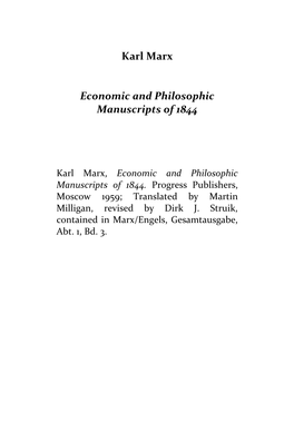 Karl Marx Economic and Philosophic Manuscripts of 1844