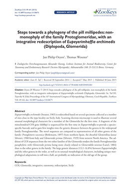 Steps Towards a Phylogeny of the Pill Millipedes: Non-Monophyly of the Family Protoglomeridae, with an Integrative Redescript