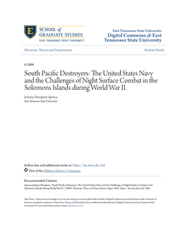 South Pacific Destroyers: the United States Navy and the Challenges of Night Surface Combat