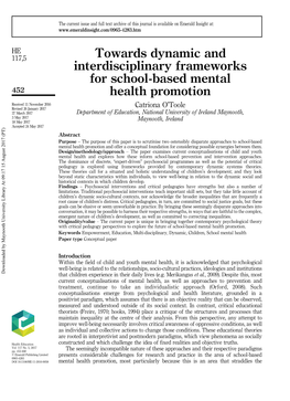 Towards Dynamic and Interdisciplinary Frameworks for School-Based