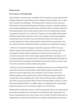 Human Genome DNA Structure: the Double Helix Gregor Mendel, An