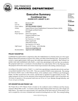 SAN FRANCISCO PLANNING DEPARTMENT Executive Summary