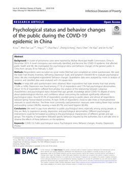 Psychological Status and Behavior Changes of the Public During the COVID-19 Epidemic in China