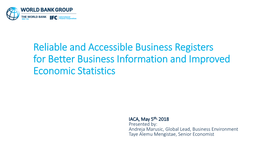 WORLD BANK -Reliable and Accessible Business Registers