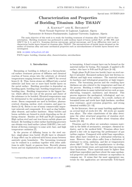 Characterization and Properties of Boriding Titanium Alloy Ti6al4v A