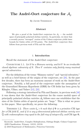 The André-Oort Conjecture for Ag